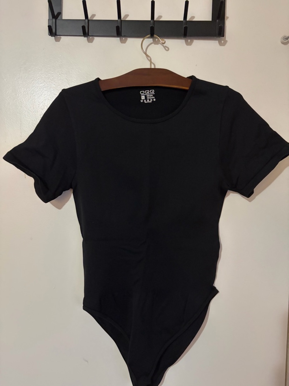 OQQ Black Short-Sleeve Crewneck Bodysuit